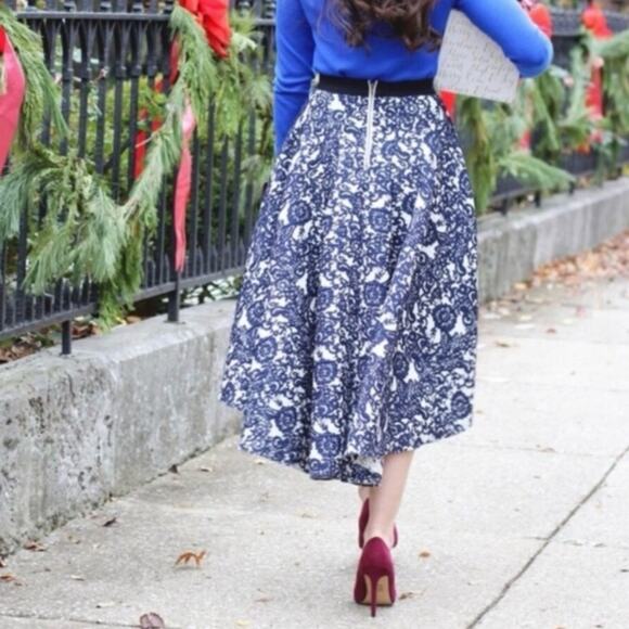 Anthropologie Sachin Babi Vespertine Hi Low Navy Blue Jacquard Skirt 0 - Picture 9 of 11